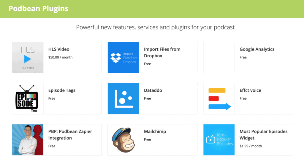Podbean上的各種插件
