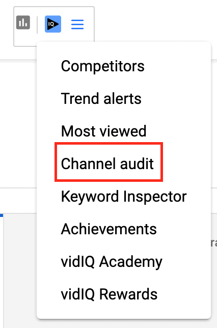 vidIQ下拉框中的通道審計選項