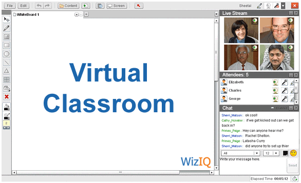虛擬教室接口，包括直播、參與者和聊天