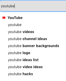 一個下拉框描述了幾個與Youtube相關的搜索結果