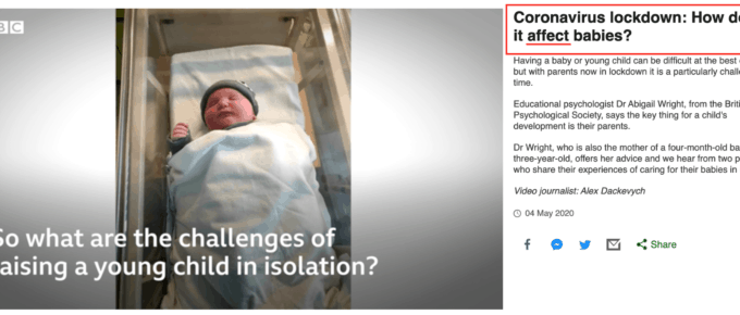 BBC一篇關於COVID - 19封鎖如何影響嬰兒的文章，配上一個睡著的嬰兒的圖片