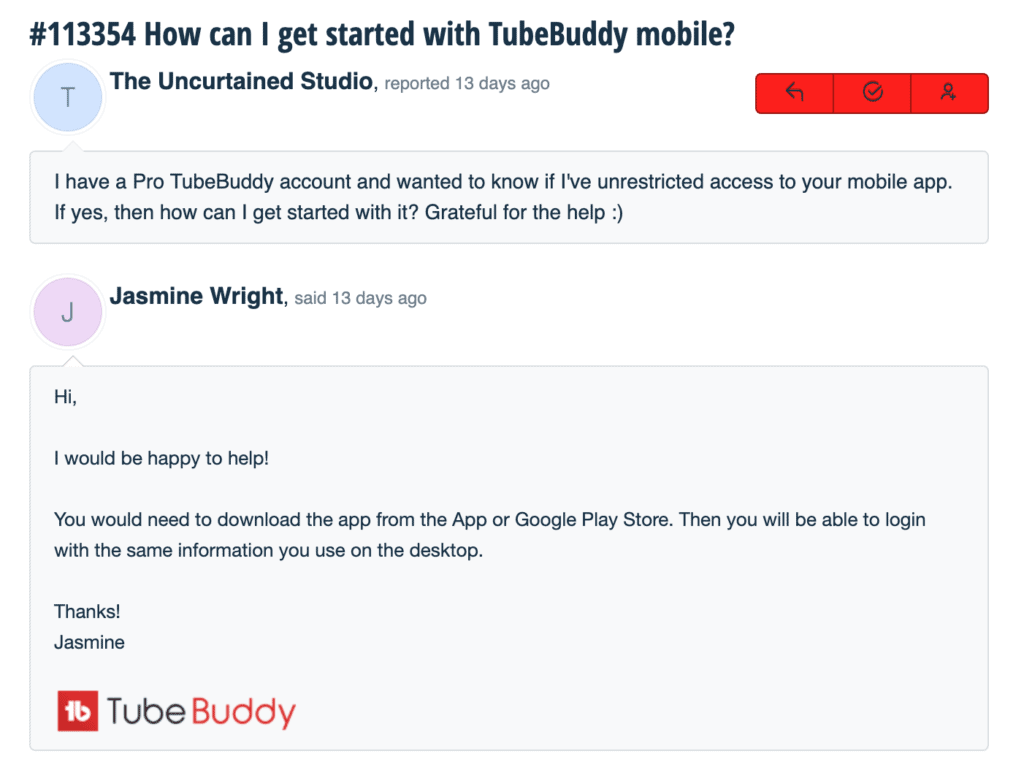 客戶服務電子郵件Tubebuddy審查