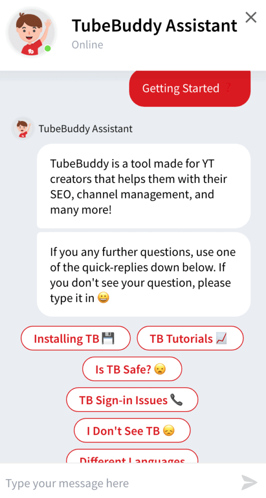 Chatbot tubebuddy審查