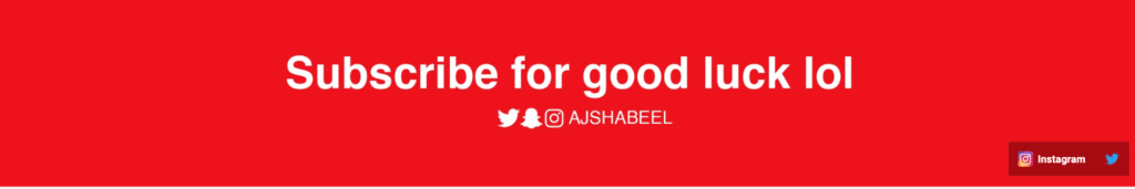 紅色背景的AJ Shabbeel的頻道橫幅彈出“訂閱好運lol。”