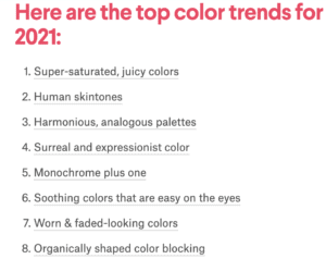 99design的視覺內容的最高顏色趨勢列表。